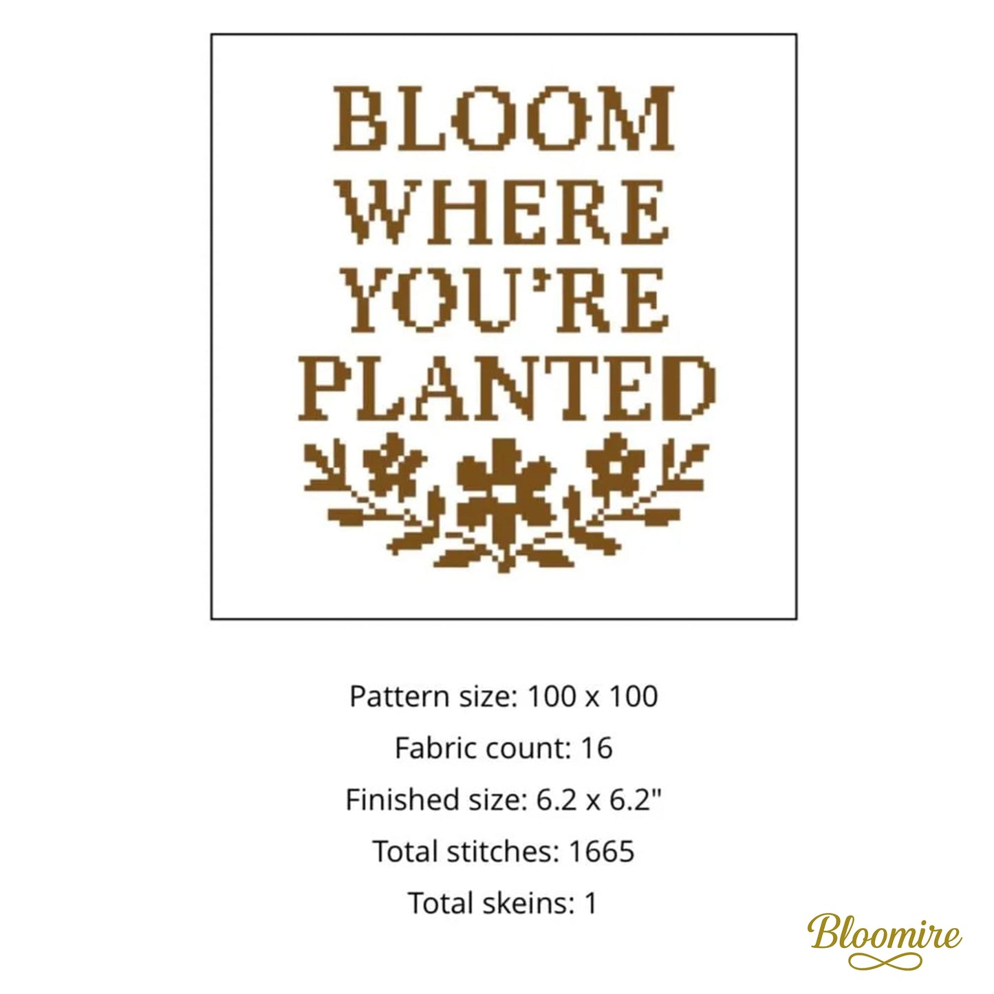 Bloom Where You’re Planted Cross Stitch Pattern – Modern Botanical PDF Embroidery Sampler, Digital Rustic Quote Hoop, Cozy Stitch Art