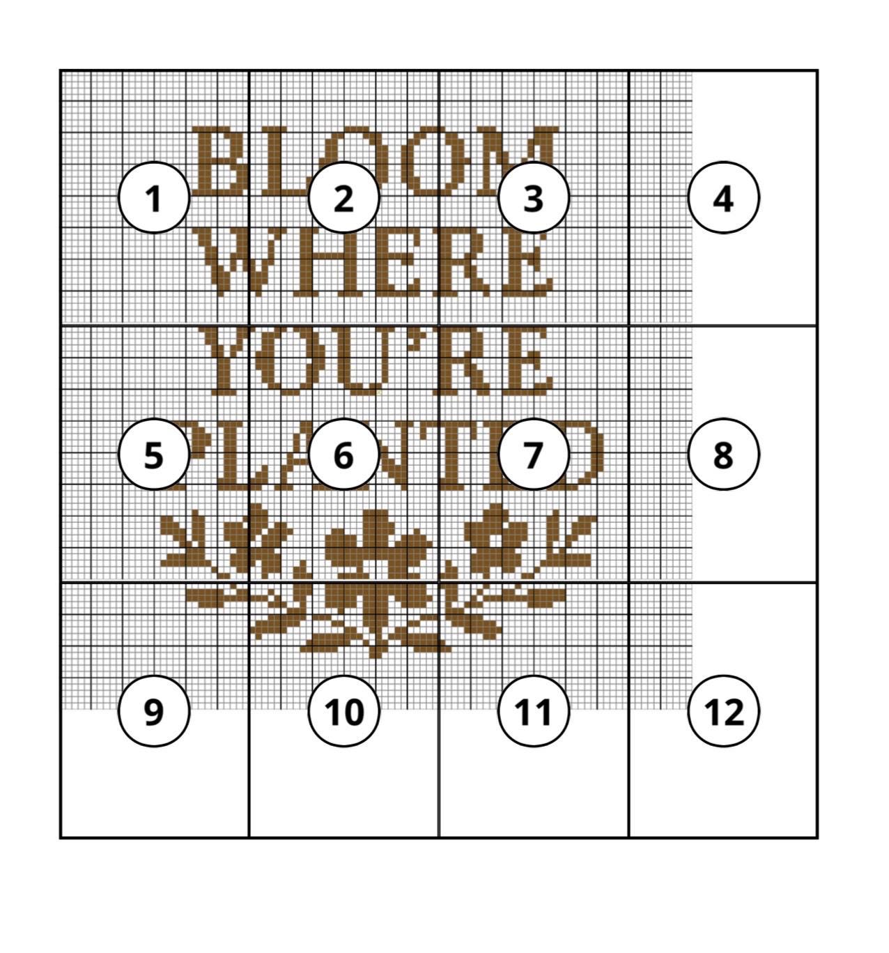 Bloom Where You’re Planted Cross Stitch Pattern – Modern Botanical PDF Embroidery Sampler, Digital Rustic Quote Hoop, Cozy Stitch Art