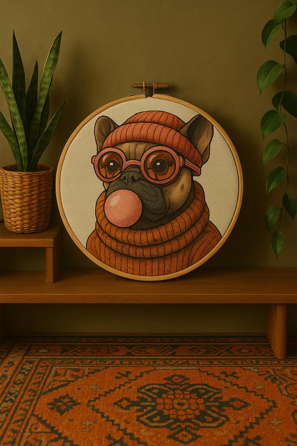 French Bulldog Cross Stitch Pattern PDF – Digital Embroidery Chart – Funny Dog in Glasses & Beanie – Modern Hoop Art for Dog Lovers