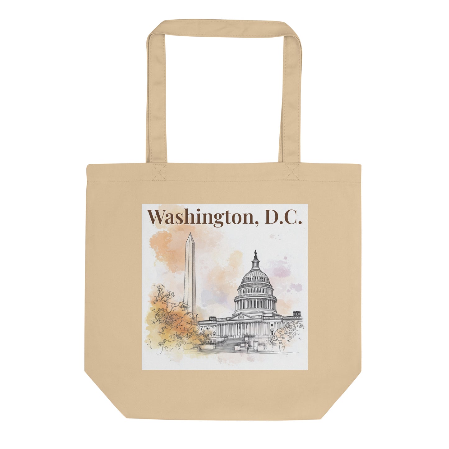 Another angle of the Washington, D.C. tote bag showcasing the full design and structure, ideal for highlighting the quality of the organic cotton and print clarity.