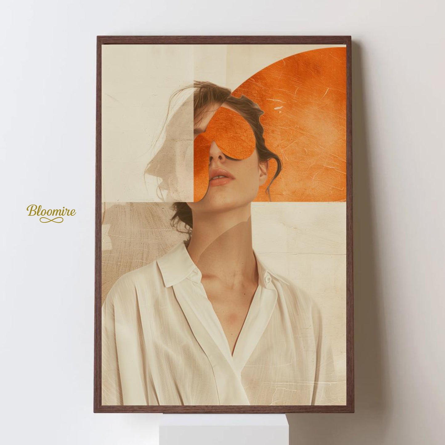 Abstract Muse Poster Set of 3 | Surreal Female Portrait Wall Art | Modern Minimalist Line Art Collage | Neutral Orange Beige Digital Prints