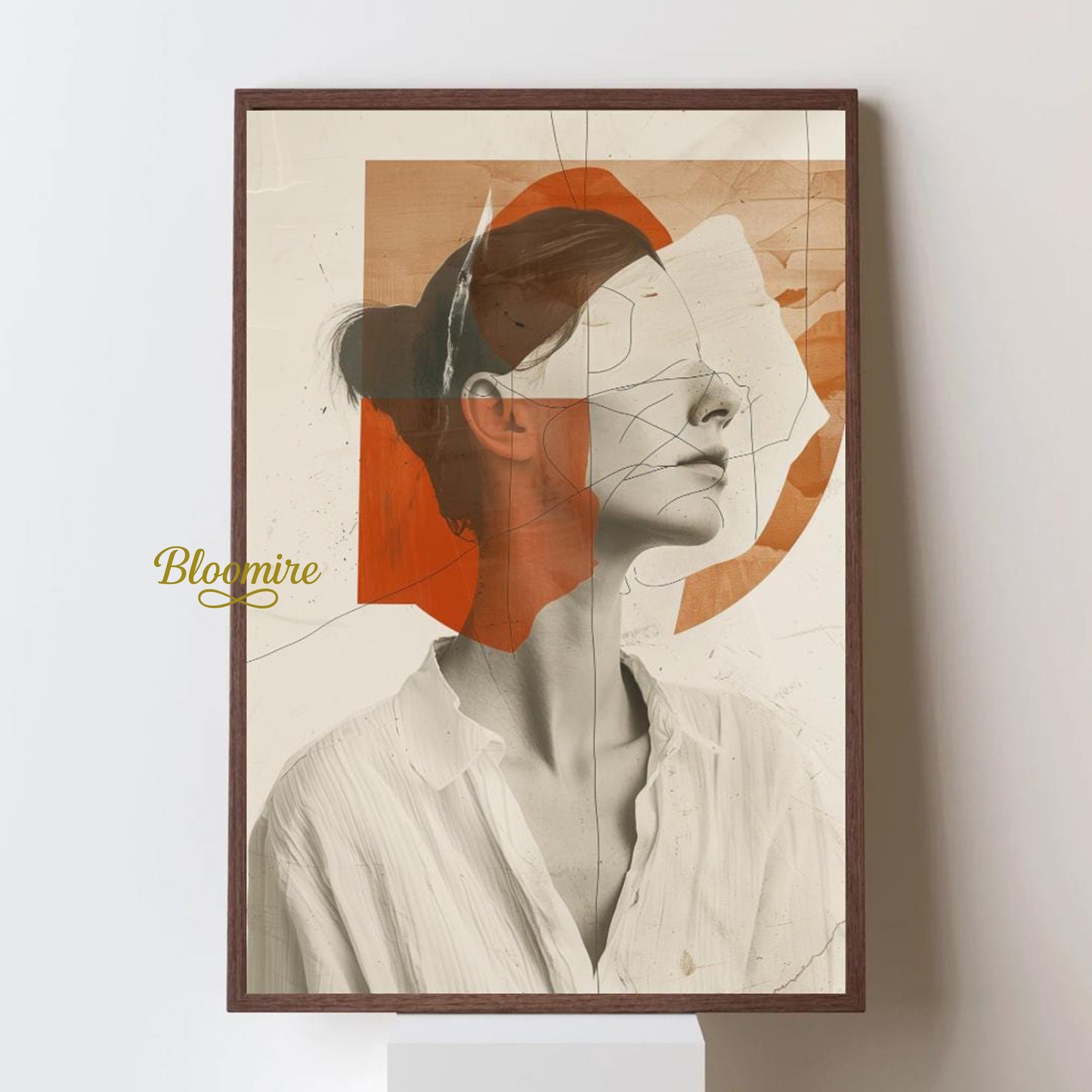 Abstract Muse Poster Set of 3 | Surreal Female Portrait Wall Art | Modern Minimalist Line Art Collage | Neutral Orange Beige Digital Prints