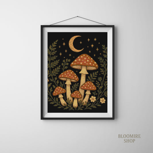 Forest Mushrooms Cross Stitch PDF – Cottagecore Embroidery Pattern – Instant Digital Download