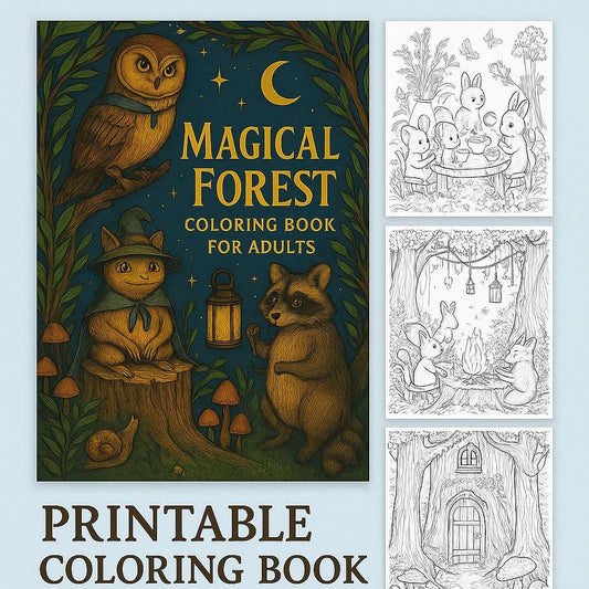 Magical Forest Coloring Book for Adults – 23 Printable Pages of Whimsical Woodland Animals, Nature Scenes, Relaxing Digital Art Therapy