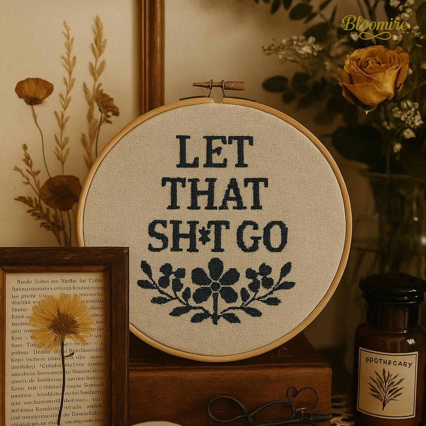 Let That Sh*t Go Cross Stitch Pattern – Funny PDF Embroidery – Digital Snarky Quote – Modern Minimalist Decor – Instant Download