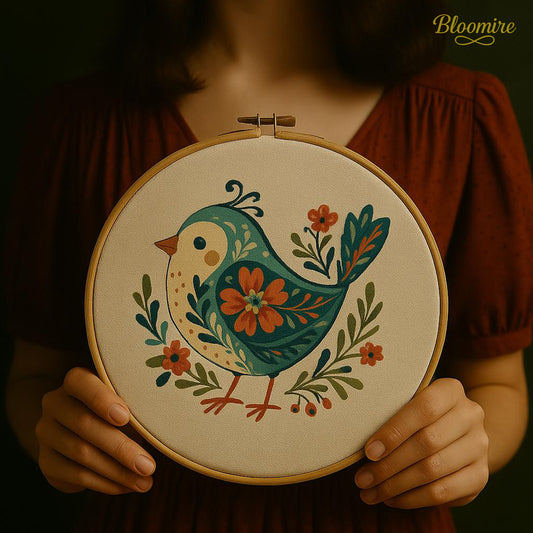 Folk Bird Cross Stitch Pattern PDF – Modern Floral Embroidery Design – Cottagecore Hoop Art – Instant Download – Beginner Friendly