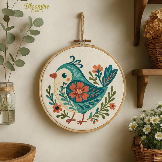 Folk Bird Cross Stitch Pattern PDF – Modern Floral Embroidery Design – Cottagecore Hoop Art – Instant Download – Beginner Friendly